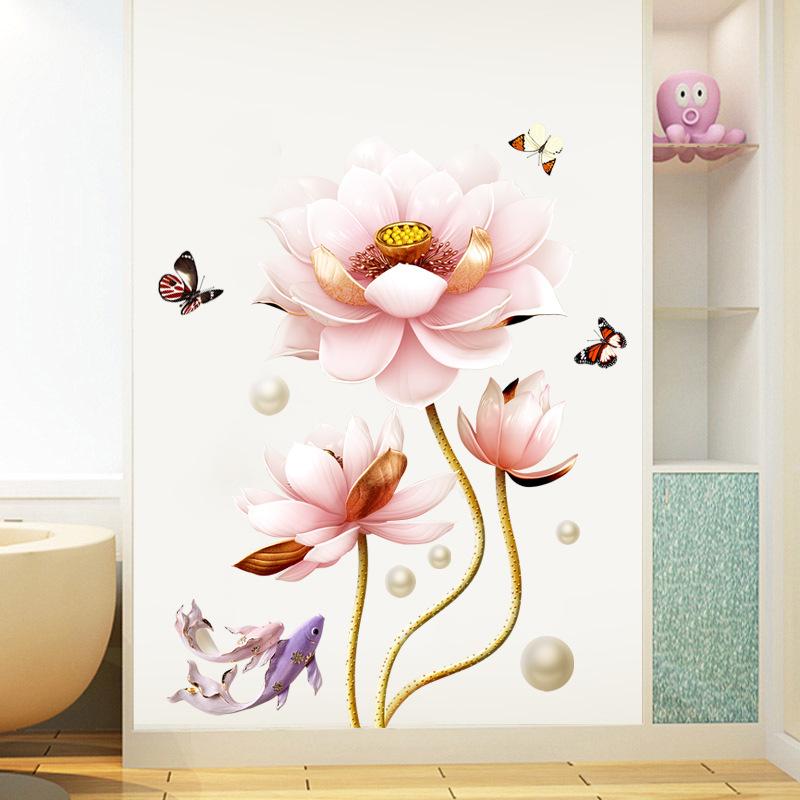 Lotus Flower Wall Sticker, Self-Adhesive Wallpaper for Home Decor, Creative Peel and Stick Art for Living Room, Bedroom, Hallway