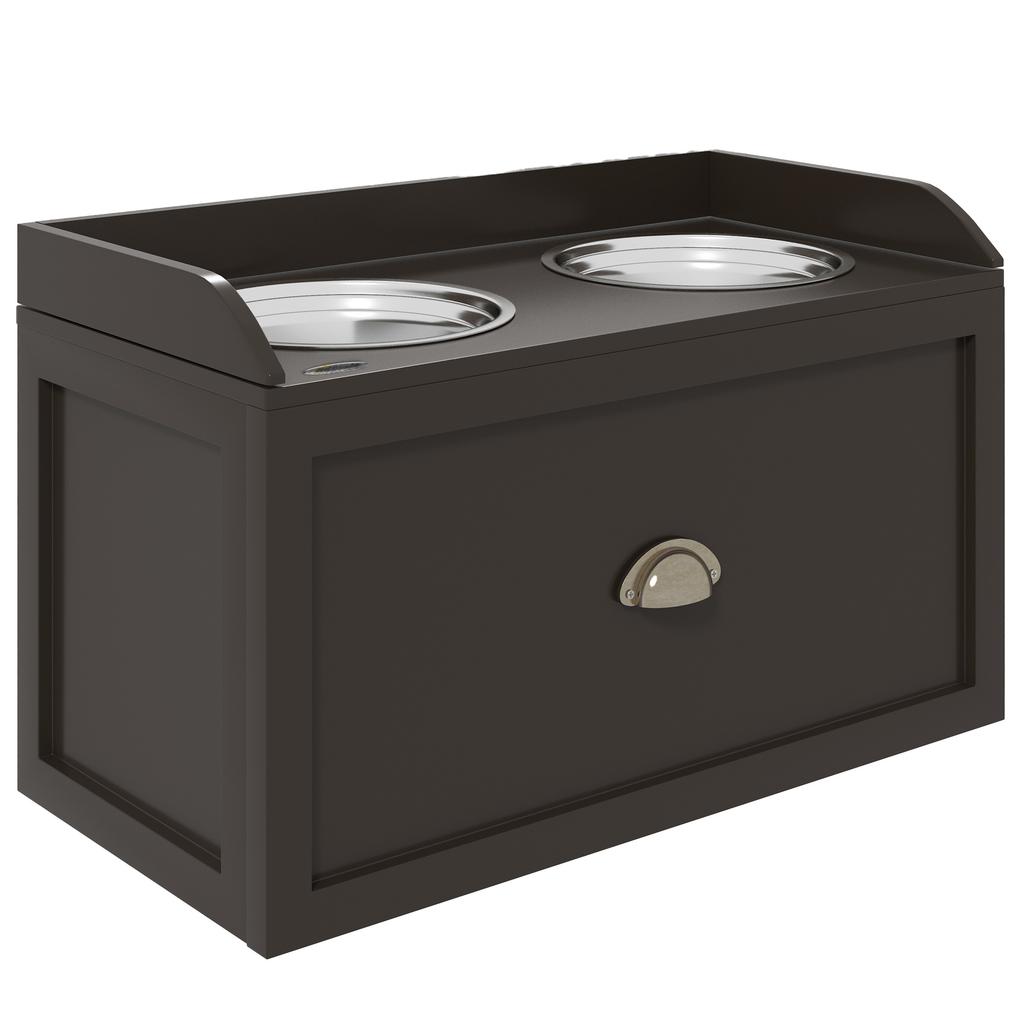 Elevated Dog Bowls, 2-in-1 Bowl Holder Storage, Drawer, 2 Bowls, 60 x 30 x 36 cm, Coffee Brown