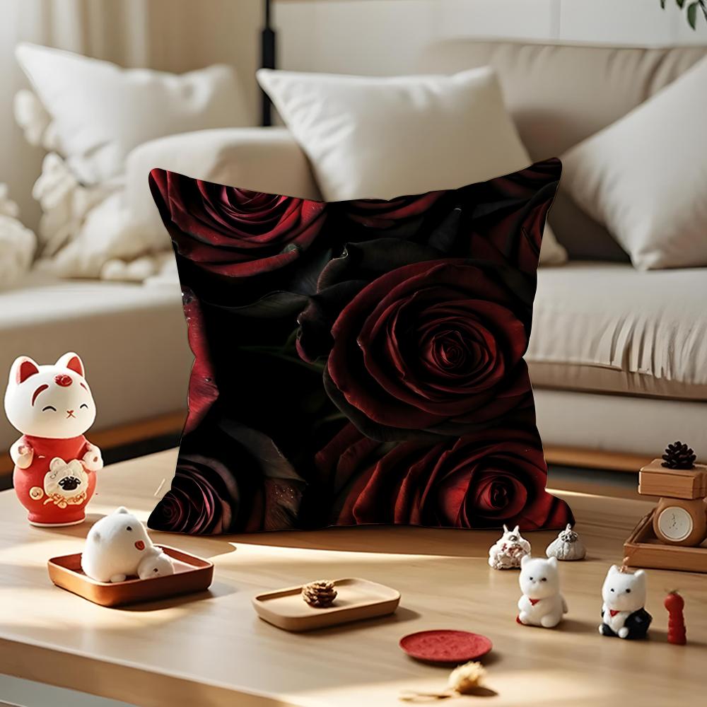 Beautiful Rose Cushion Cover Silky Short Plush with Invisible Zipper Dustproof Sofa Pillow Case for Home Decor
