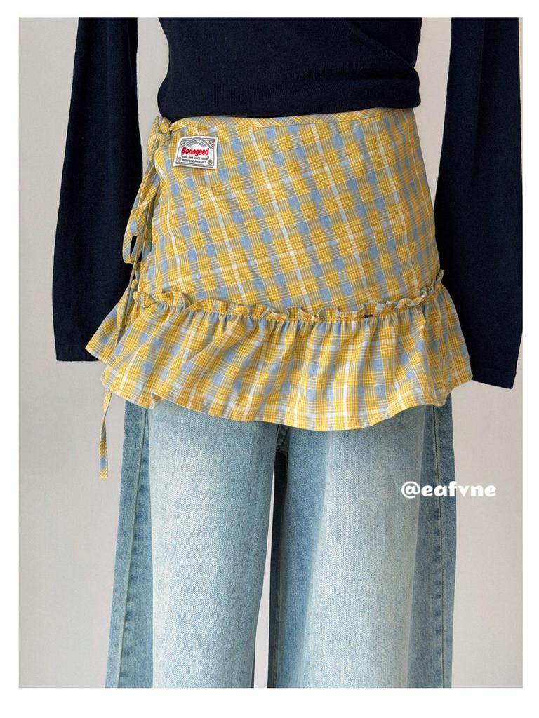 Korean Academy Style Plaid Ruffled High Waist Skirt