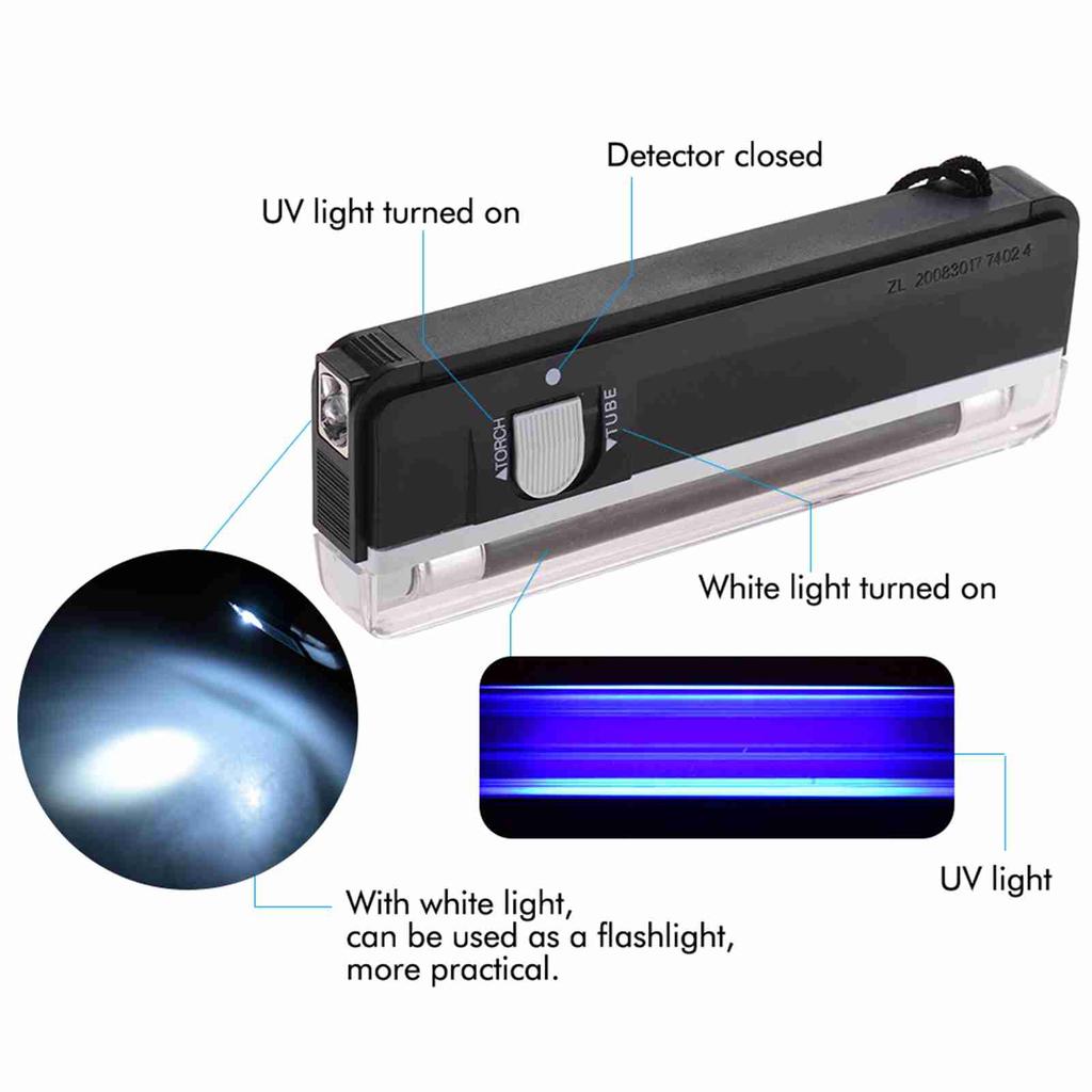 2 In 1 Portable Mini Money Detector Counterfeit Cash Currency Banknote Bill Checker Tester with UV Light Flashlight for