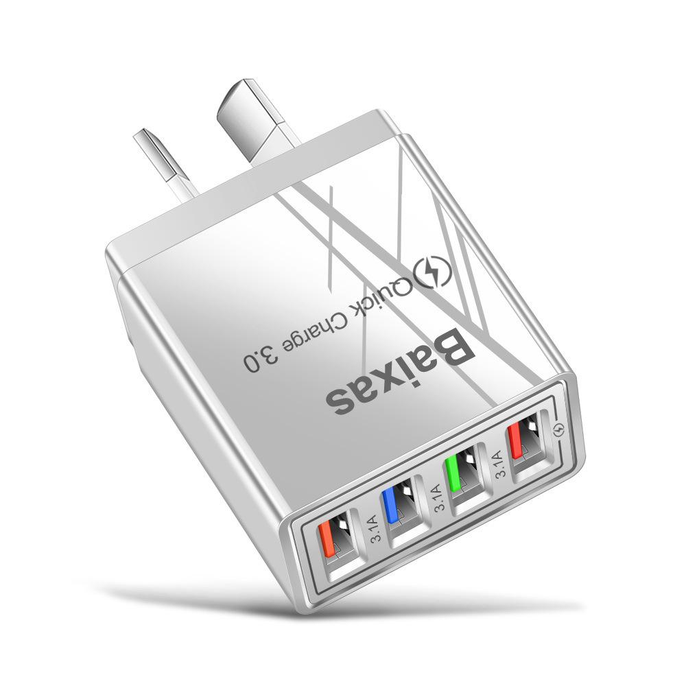 4-Port USB Mobile Charger (US/EU Standard), 3A Tablet Travel Charging Head