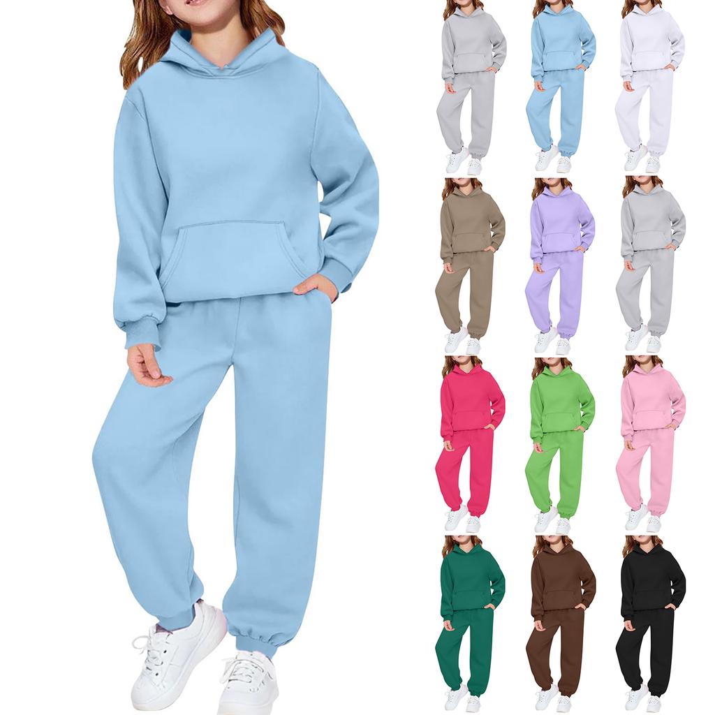 Children's Solid-color Long-sleeved Hoodie And Sweatshirt Set