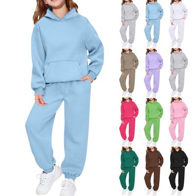 Çocuk Düz Renk Uzun Kollu Kapüşonlu Sweatshirt ve Eşofman Takımı