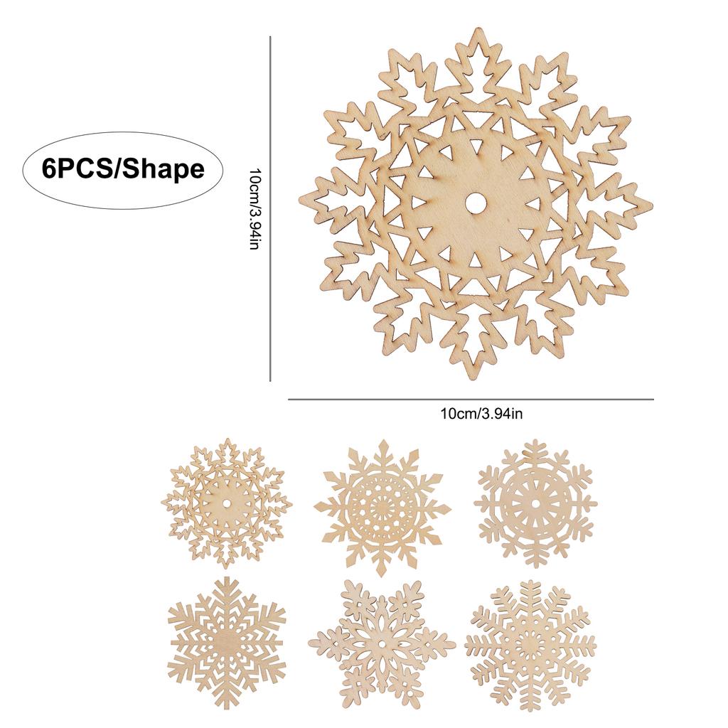24PCS Wood Cutouts for Snowflake Ornaments Set Wooden Christmas Tree Snowflakes Shaped Decoration Pendants Unfinished Painting Wood Carfts