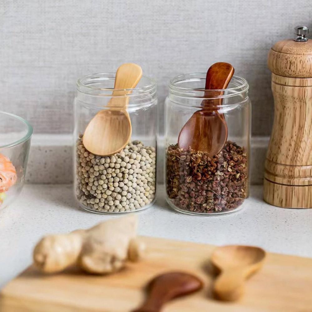 Wooden Spoon 2/4Pcs Lot Mini Condiment Honey Sugar Tea Coffee Ice Cream Scoop Kid Children Round Shape Home Kitchen Accersorries
