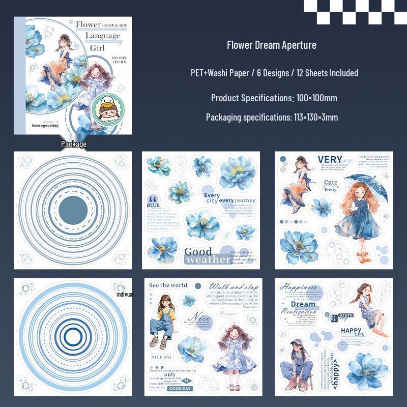 Beautiful Day Floral Language Girl Series Sticker Book - 12 Sheets of Double-Material Die-Cut Journal Decorations