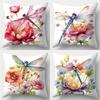 Dragonfly Floral Patterned Contemporary Pillowcase Zipper Closure Polyester Office Home Decoration Satin Fabric Cushion Cover