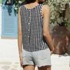 Women’s Sleeveless Round Neck Plaid Button Down Casual Vest Top with Gingham Pattern and Relaxed Fit for Everyday Wear