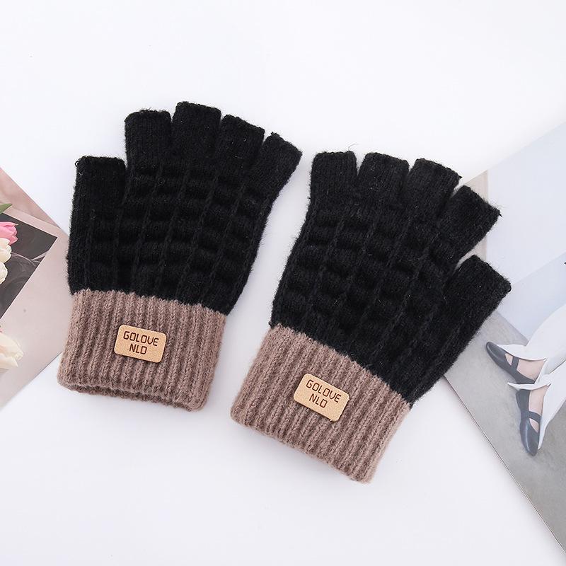 Podzimní a zimní nové rukavice bez prstů jednoduché dospělé zateplené jezdecké rukavice psaní chladuvzdorné vlněné teplé pletené rukavice