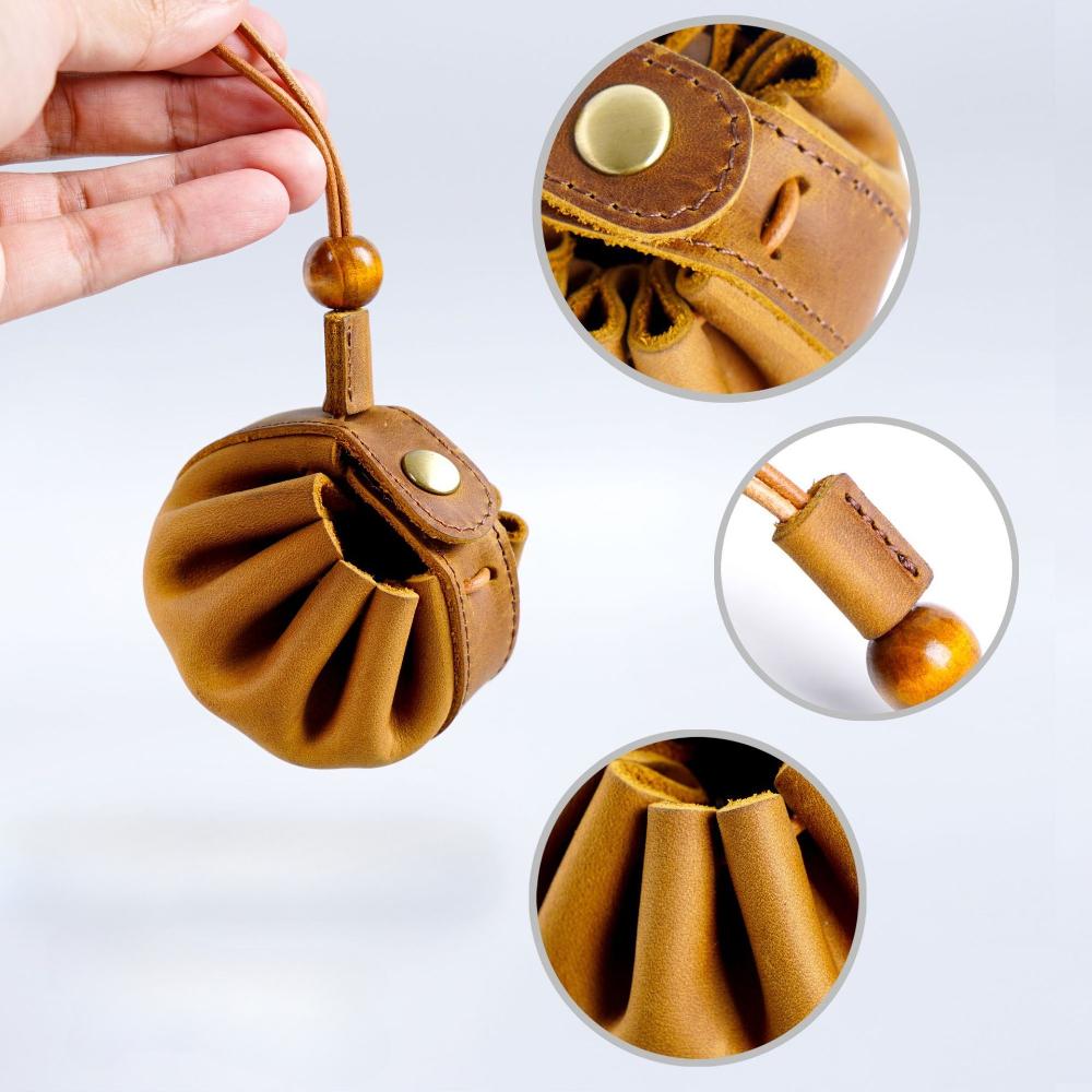 Handmade Top-grain Cowhide Coin Purse Creative Drawstring Coin Bag Household Storage Bags Retro Genuine Leather Small Purse New