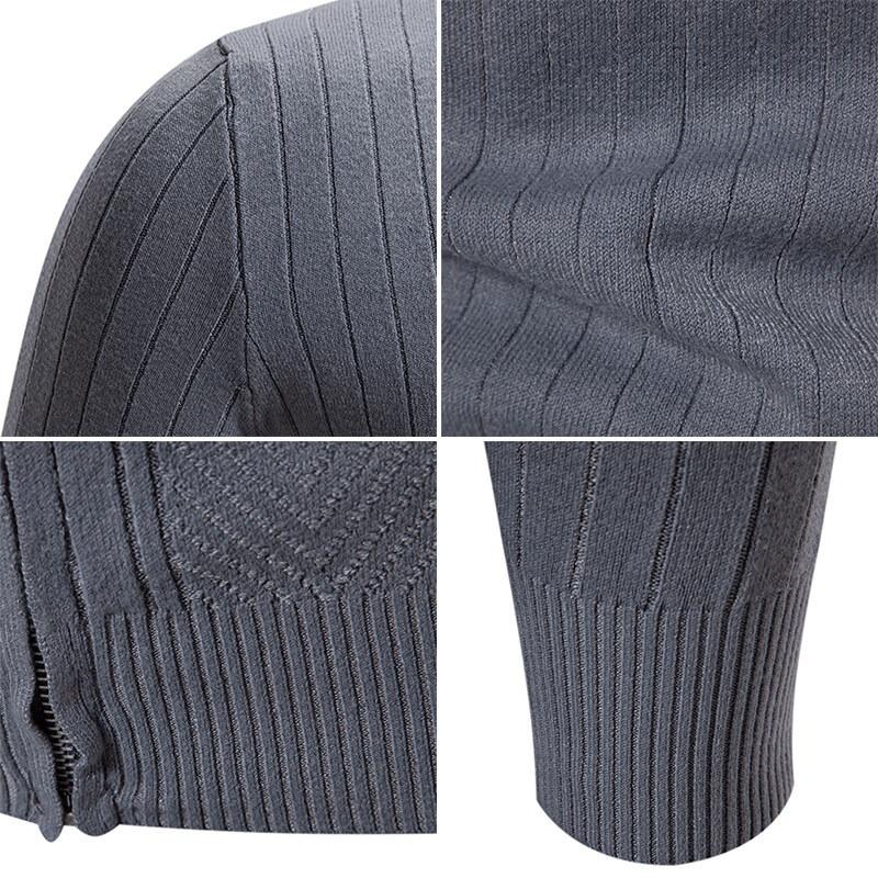 Mens Stand Collar Thickened Jacquard Zip Up Cardigan Knit Sweater