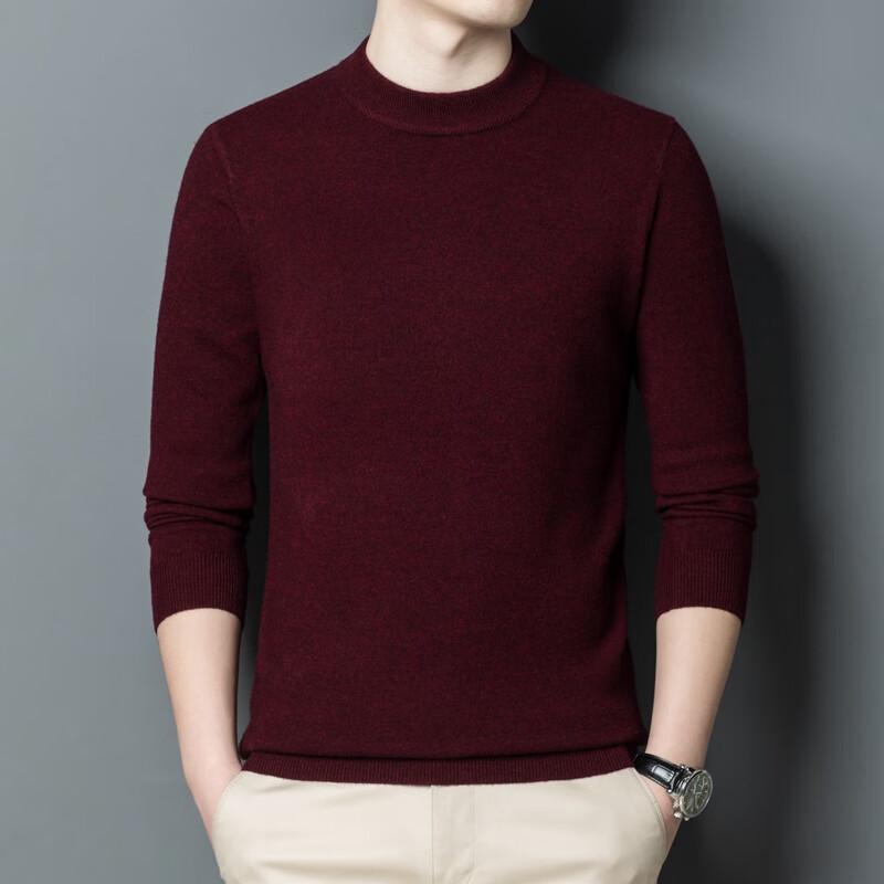 Yiliteng Men's 100% Merino Wool Mock Neck Pullover Sweater