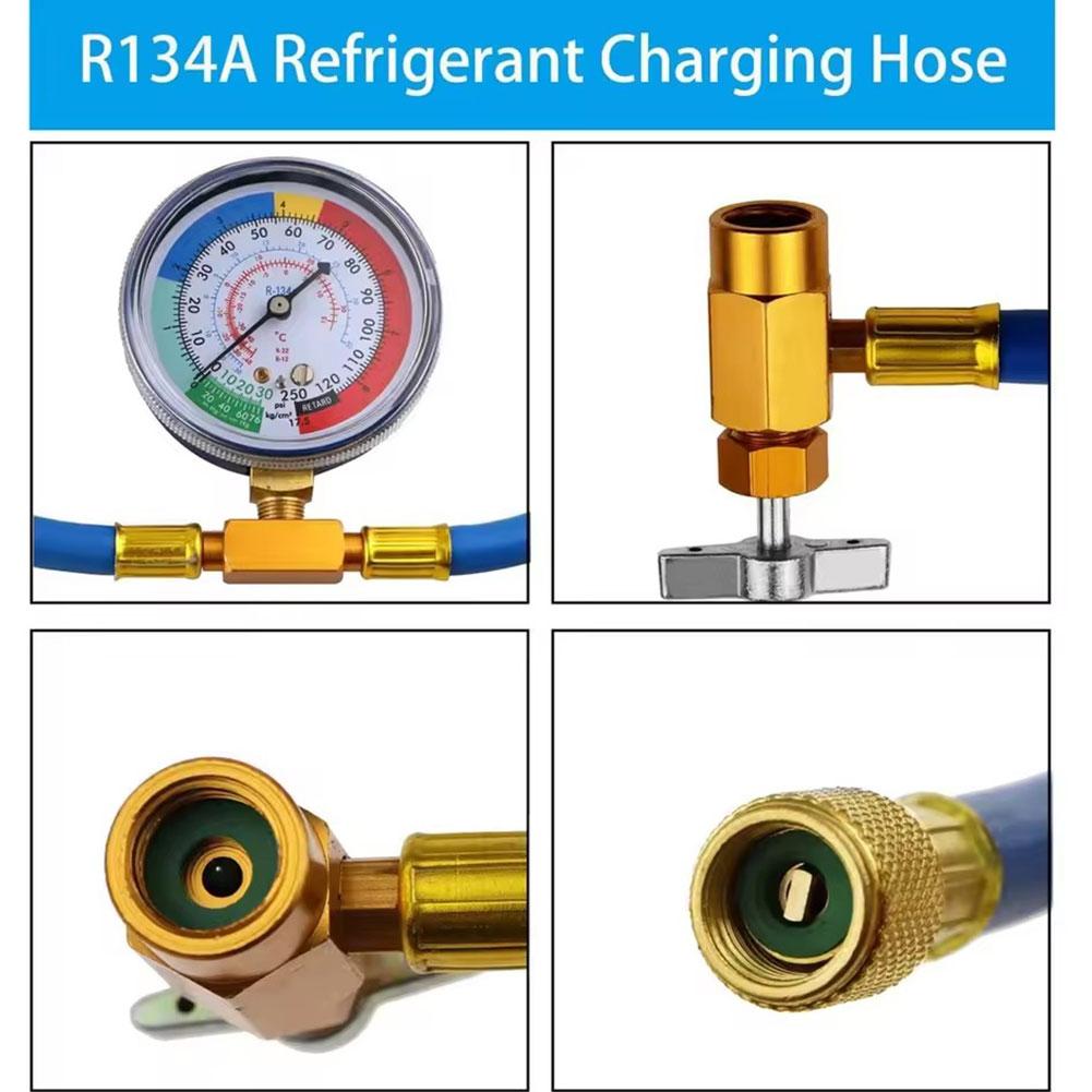 R134A Recharge Measuring Hose Can Tap Gauge Refrigerant Charging Pipe Gauge Measuring Kit Copper Auto Car Accessories