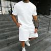 Men's Solid Color Jacquard Round Neck T-shirt and Shorts Sports Set - Spring