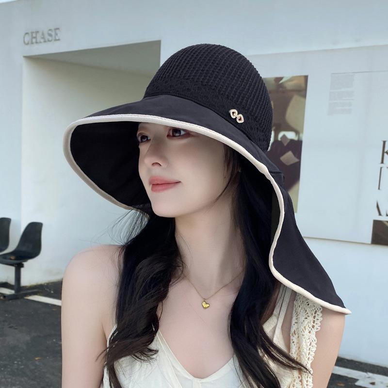 Big Eaves Shawl Neck Visor Summer Outdoor Sun Protection Hat Children Beach Travel Senior Sense Empty Top Bucket Hat