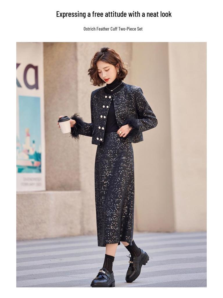 2025 High-End Damenmode-Set: Stilvolle Jacke & Midirock