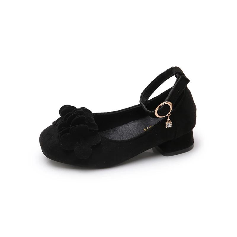 

Spring Autumn Kids Performance Leather Shoes Fashion Girls Princess Uniform High Heels Ankle-strap Children Black School Shoes 27 чёрный