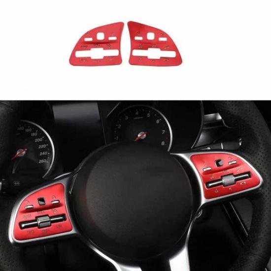 -18-21 Frame Cover Trim Steering Wheel Button Red Aluminum For Benz C-Class