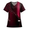 Women's Fashion Printed Short Sleeve V Neck Pattern Tops Pocket Working T-shirts