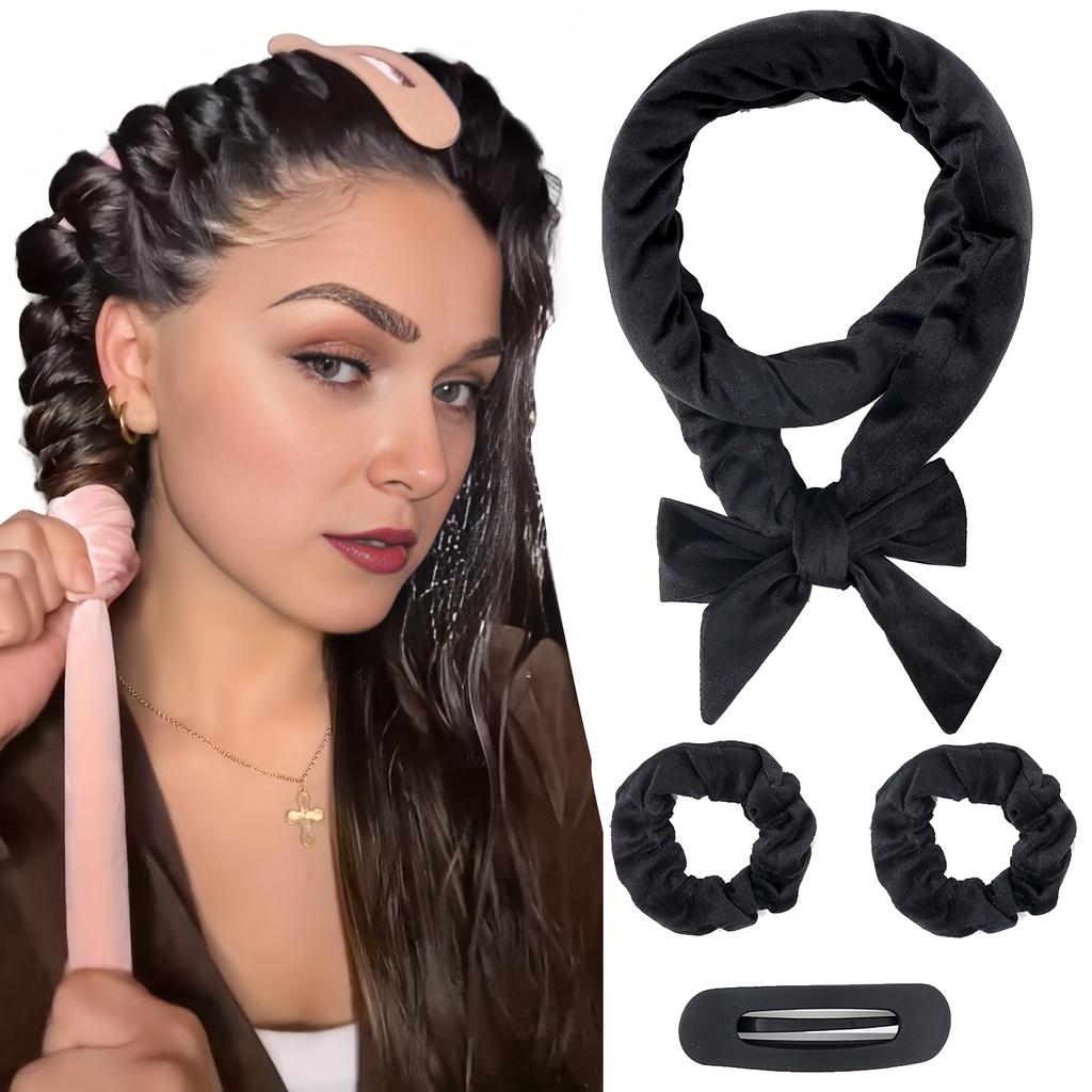 4pcs Heatless Curling Rod No Heat Hair Curlers Overnight Heatless Curling Set with Hair Scrunchies and Clip Styling Tools