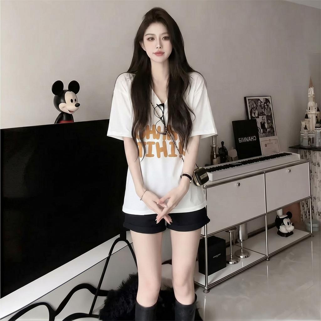 Loose and slimming top, covering the flesh, 2026 new summer comfort design, short sleeved t-shirt for women