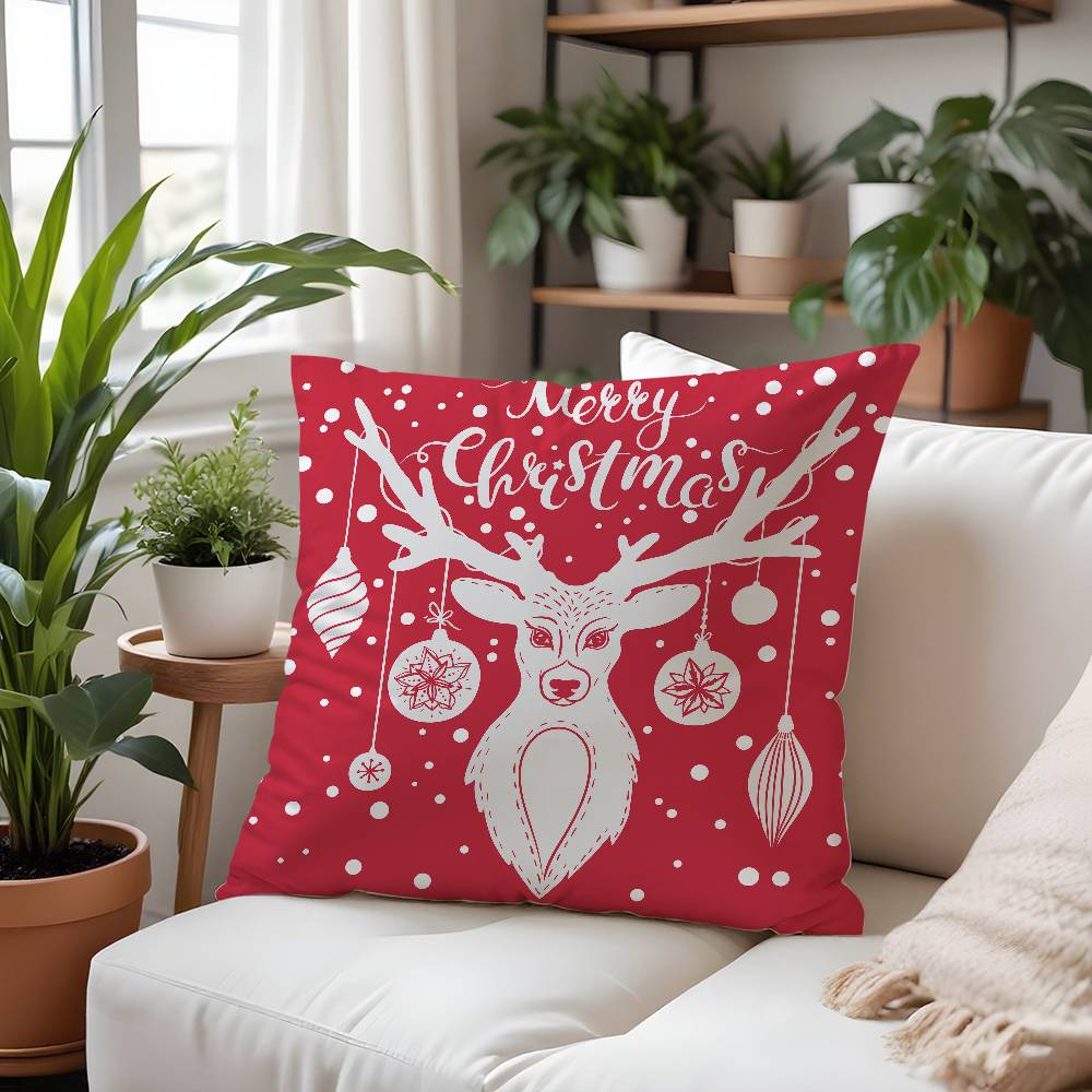Christmas Santa Snowflake Elk Pillow Case  Plush Fabric Soft  Pillowcase Double Sided Print Cushion Cover Household Gifts
