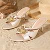 Fashion Metal Flower Decoration Brand Designer Slippers Women Fashion Pointed Toe Thin Heel Slide Sandals Elegant Wedding Bridal Shoes