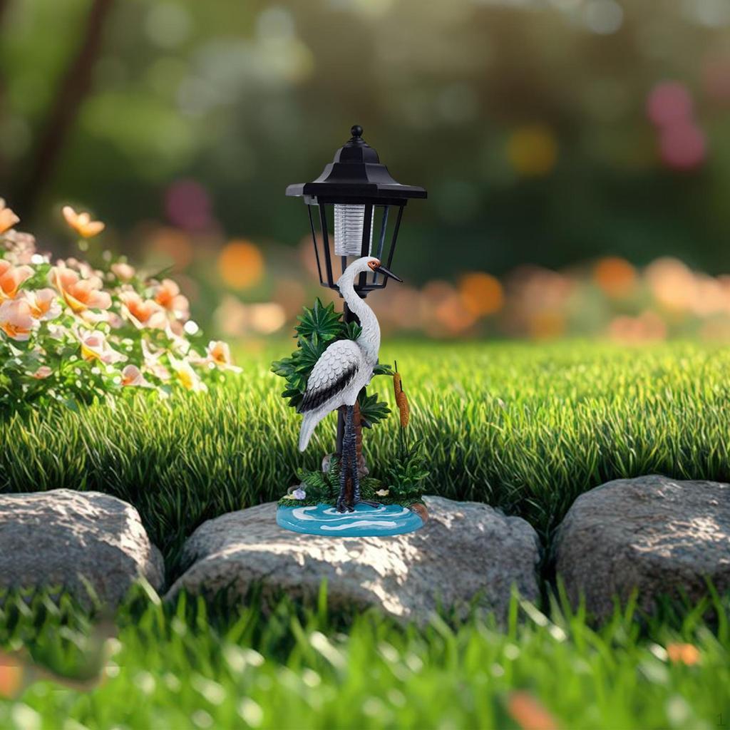 Kranich Figur Deko mit Solar Laterne Darm Skulptur Gartendeko für Terrasse