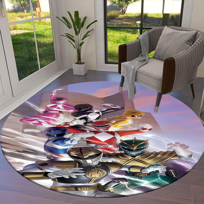Mighty Morphin Power Rangers Round Area Rug,Carpet Rug for Living Room Bedroom Sofa Playroom Decor,Non-slip Floor Mat
