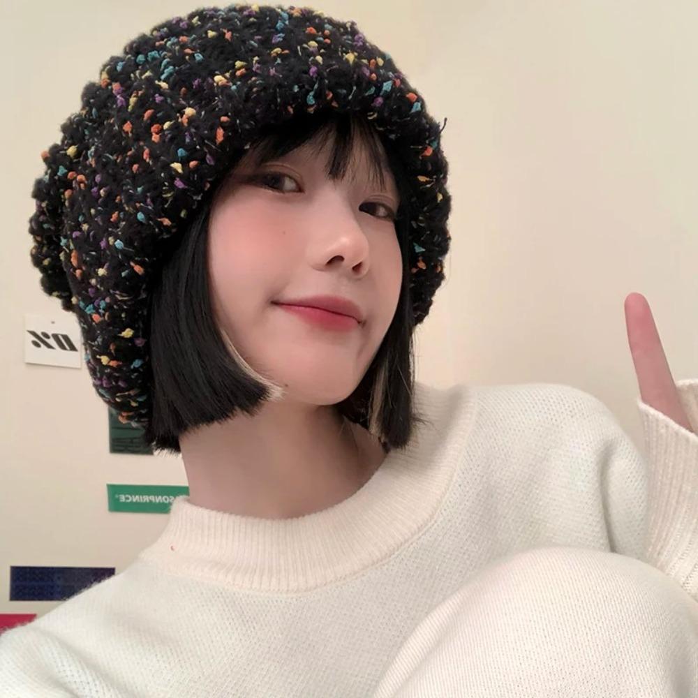 Keep Warm Beanie Hat Mixed Color Ear Protection Hat Trendy Knitted Hat  for Autumn & Winter