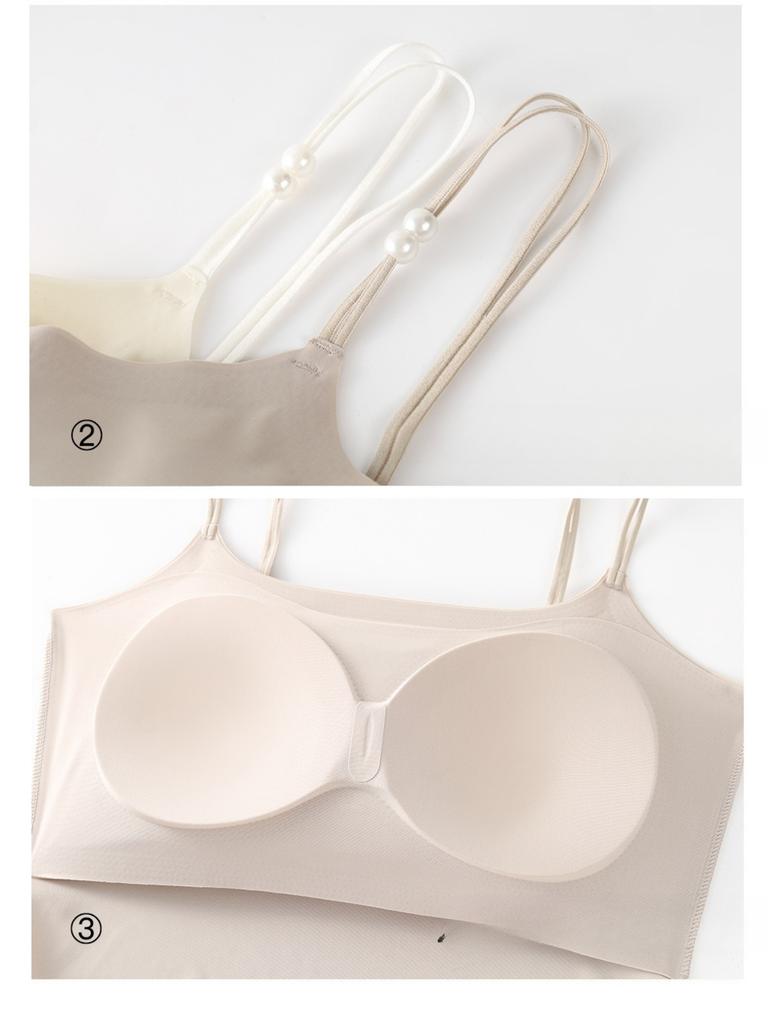 Pearl Strap Camis Women Solid Color U Neck Crop Tops Fashion Padded Tube Top Female Sleeveless Camisole