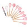 11pcs Wooden Handle Silicon Utensil Kitchen Tools Cookware Spatula Soup Spoon Brush Ladle Pasta Colander Non-stick Kitchenware