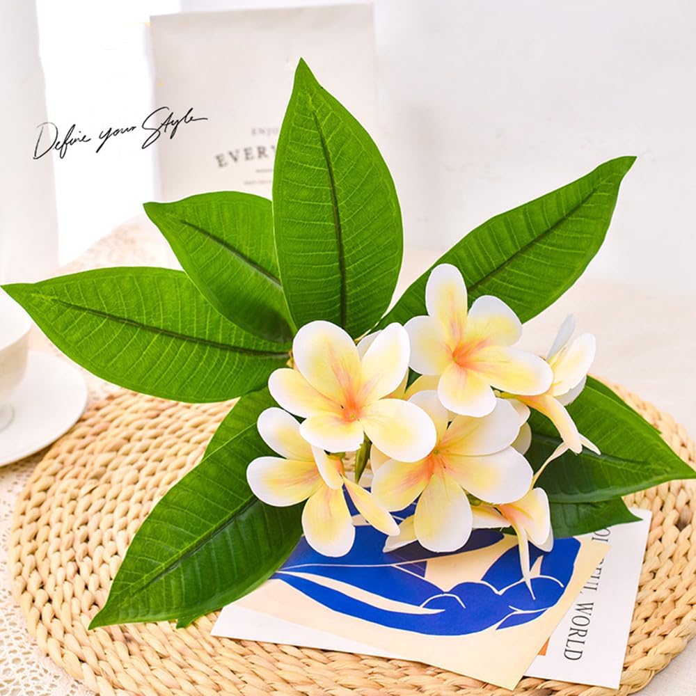 XIYUAN 35.5 Inch Artificial Flowers Artificial Frangipani Flower 2 Stems Lifelike Real Touch Artificial Plumeria Flowers for Home Party Wedding