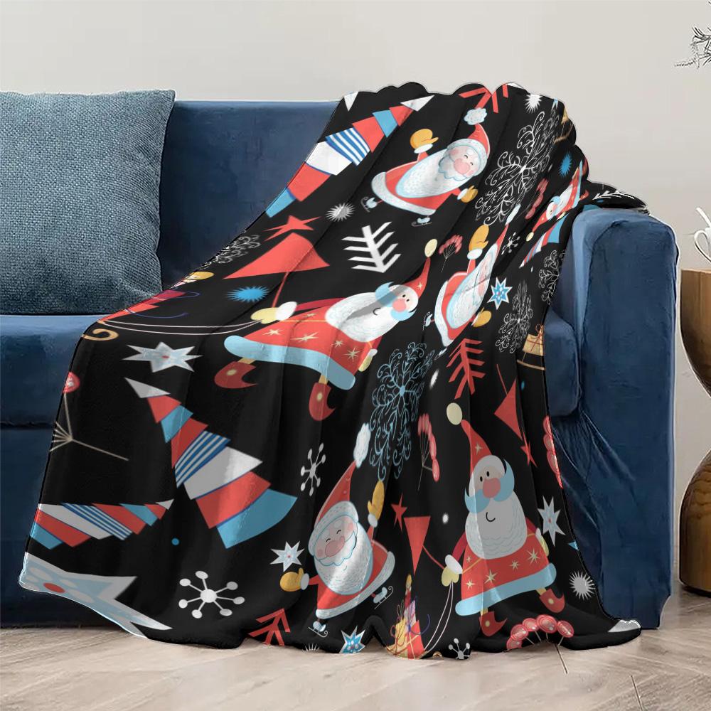 TU Festive Santa Throw Blanket Cozy Christmas Decor Holiday Gift Reversible Plush Blanket Warm Home Accent Cozy Gift