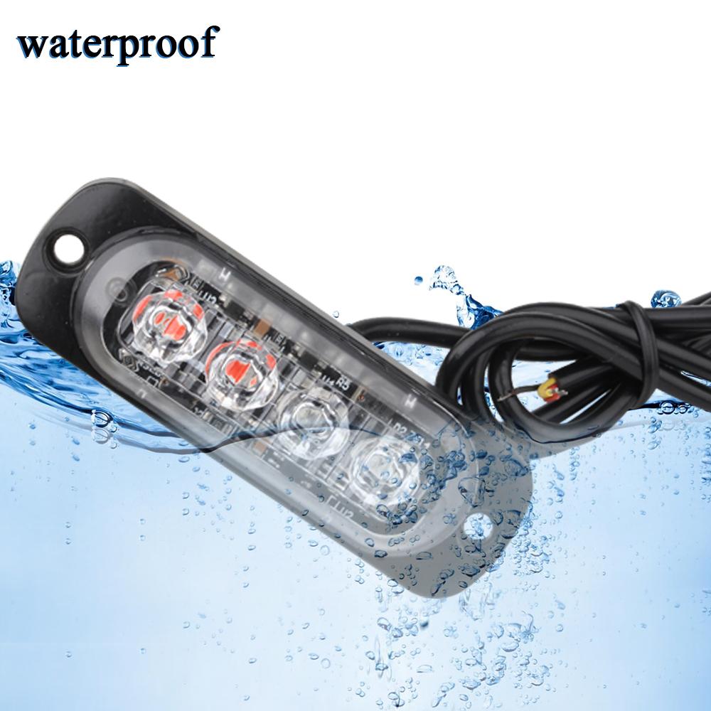 4LED Ultra-thin Strobe Light 12-24V Car Motorcycle Side Light Red Blue White Amber Truck Warning Strobe Police Light