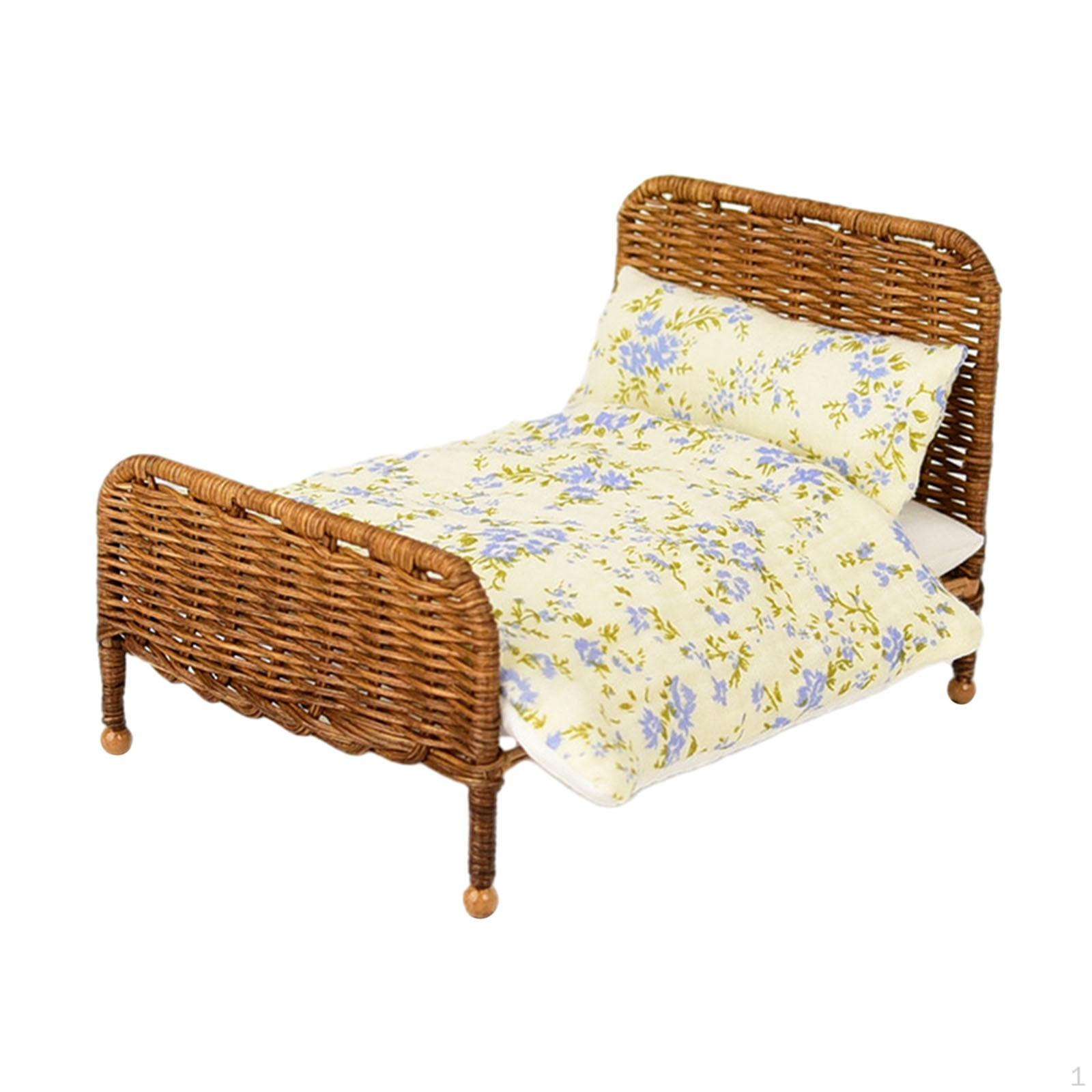 

Миниатюрная кукольная кровать Ratten, декоративная мебель в масштабе 1/6, плетеная для диорамы dark brown B