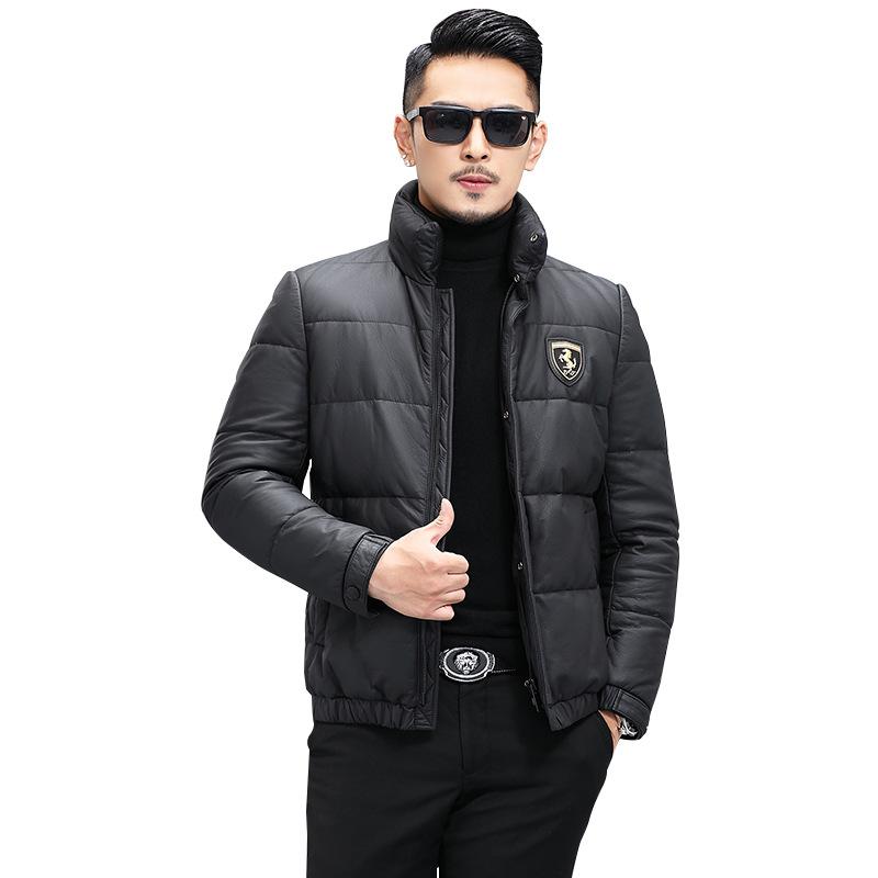 Leather Jacket Slim Fit Thickened Leather Down Jacket Men's Fashion Short Cowhide Leather Jacket