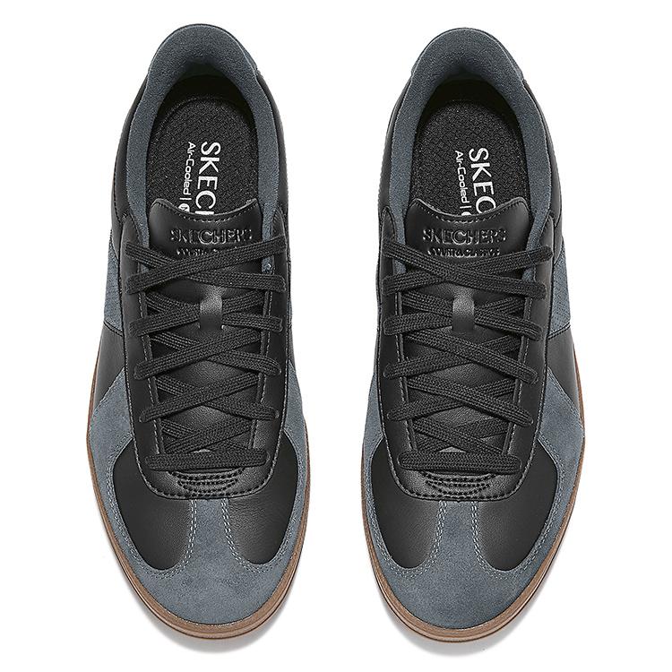 Skechers Hotshot Training Shoes Soft Leather Fashion Comfortable Color Block Versatile Durable Lightweight Low Top Sneakers Men Sneakers 254153-BLK