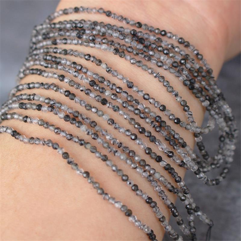 2mm Natural Stone Amethyst Tiger Eye Lapis Lazuli Beads Inlaid with Bright Pearl Jewelry Making DIY Necklace Bracelet Jewelry