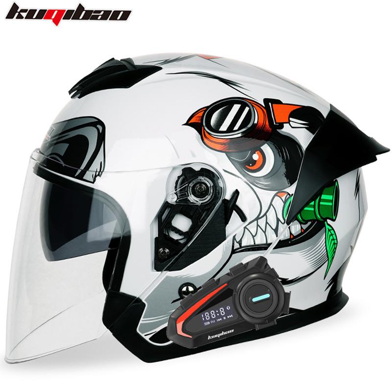 Kuqibao Dual Lens Motorcycle Bluetooth Helmet Motorcycle Helmet Half Helmet Long Range Four Seasons Universal Half Cap