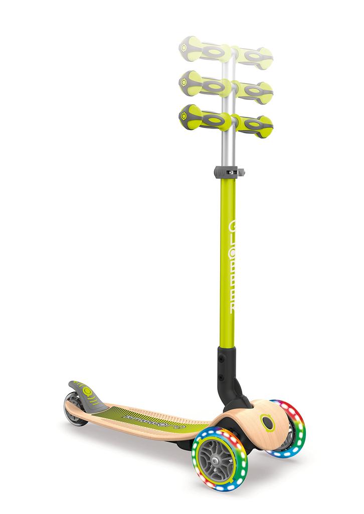 GLOBBER Kickboard Flash Glowing 3 Wheel Wood Deck Foot Brake Outdoor Play Children Vehicle Kick Scooter Lime Green WLGB436106
