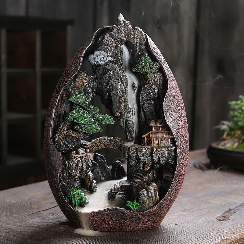 High Mountain Flowing Water Resin Backflow Incense Burner - Creative Large Size Home Decor
