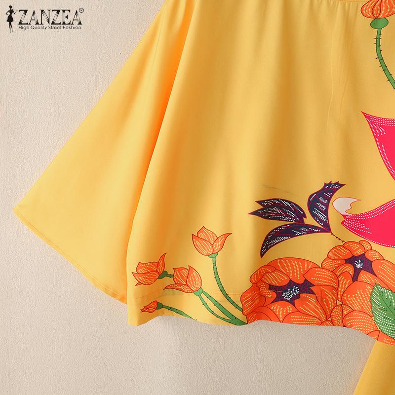 ZANZEA Women 3/4 Sleeve Print Blouse and Wide Leg Pants Casual Two Piece Suit Sets