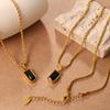 Vintage Stacked Wind Double-Layer Oval Black Agate Pendant Necklace Gold-Plated Square Black Zirconium Collarbone Chain
