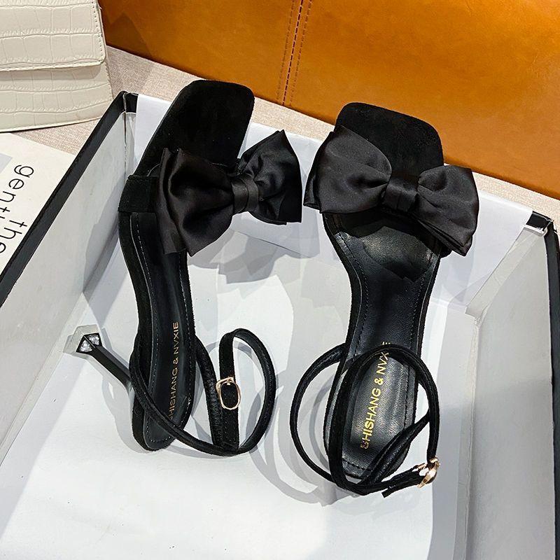 Bow word with sandals stiletto summer fashion Internet celebrity fairy outside open-toed high heels