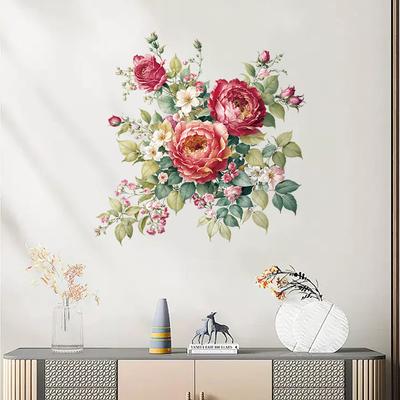 Pfingstrose Wandsticker für Wohnzimmer Sofa Hintergrund Heimdekor Wandkunst Aufkleber