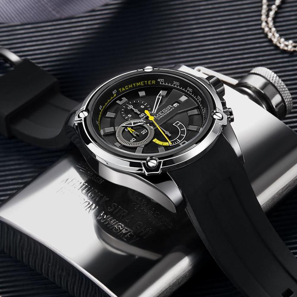 Megir Chronograf Pánské Sportovní hodinky Pánské Silikonové Automatické Datum Quartz Hodinky Pánské Luxusní Značka Vodotěsné Relogio Masculino