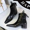 2026 Autumn/winter Women Boots Genuine Leather Western Boot Women Shoes Pointed Toe Chunky Heel Chelsea Boots Retro Ankle Boots
