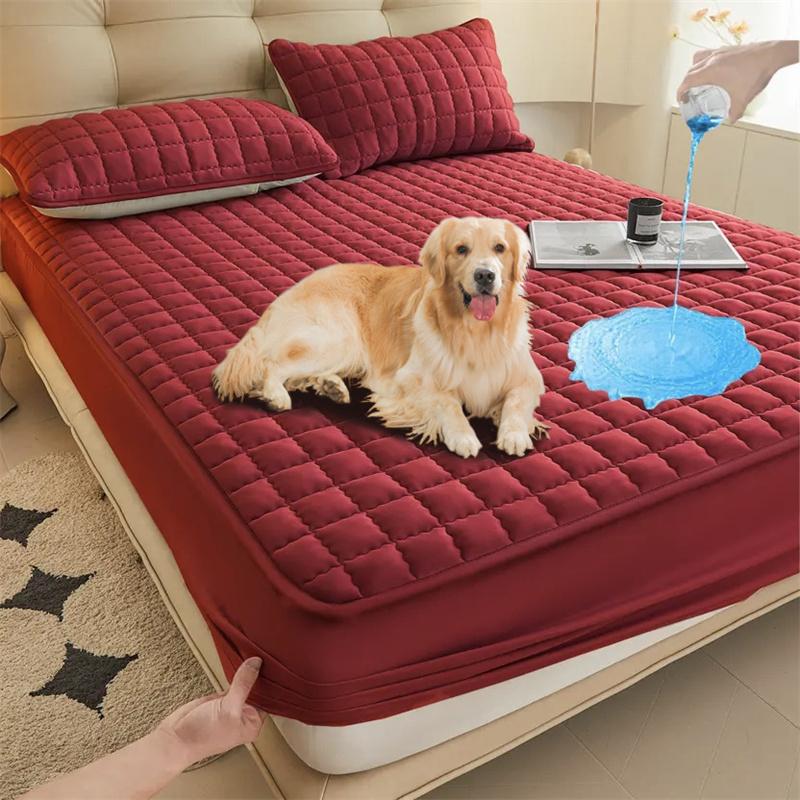 Waterproof High Quality Mattress Cover- Antimicrobial Hypoallergenic Mattress Protector, Noiseless Fitted Sheet Waterproof Thickened Mattress Pad